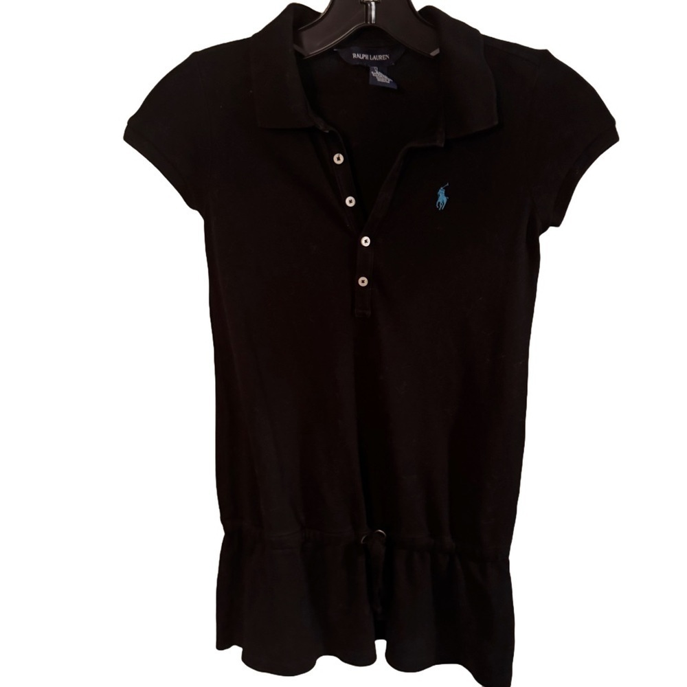 GIRLS POLO RALPH LAUREN DRESS Sz 7 BLACK COTTON BLUE HORSE BUTTON FRONT